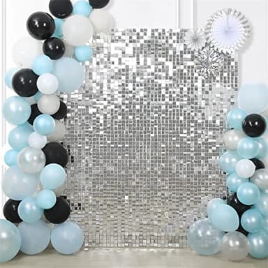 Silver Shimmer Wall Backdrop Halloween Parties Disco Wedding Shimmer Backdrops Panels Christmas Glitter Wall Background for Bachelorette Party Bridal Shower Stage Panel(24 Packs) - Image 3