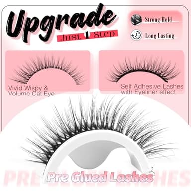Self Adhesive Eyelashes Natural Look Press On Lashes No Glue Needed Wispy Reusable Self Adhesive Lashes without Eyeliner Clear Band Pre Glued Lashes Cat Eye Lashes Faux Mink Lashes 5 Pairs - Image 4