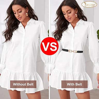 JASGOOD 2 Pack Women Stretchy Waist Belt Retro Elastic Skinny Belt for Ladies with Gold Buckle - Image 5