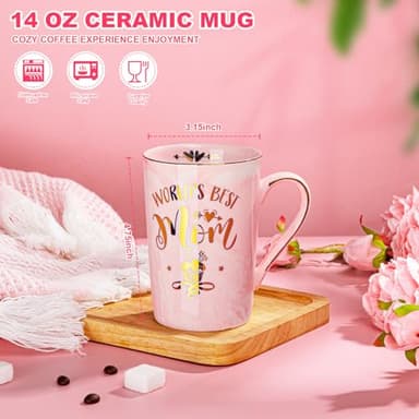 Birthday Gifts for Mom from Daughter Son Kids - Funny Birthday Gift Ideas for Mothers Wife Women - 14Oz Marble Ceramic Best Mom Coffee Mug with Lid Spoon Card, Box, Unique Moms Cup Gifts-Boxed Set - Image 2
