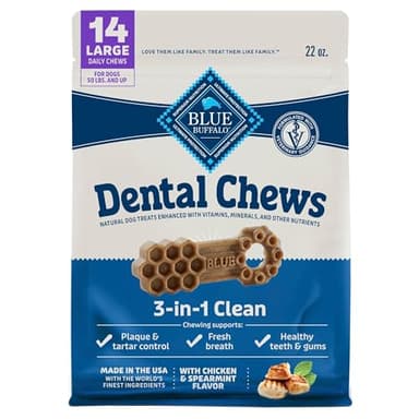 Blue Buffalo Dental Chews Large Natural Dog Treats, Chicken & Spearmint 22-oz Bag (14 Count) - Image 1