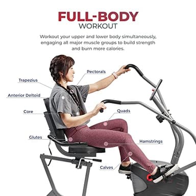 Sunny Health & Fitness Compact Performance Recumbent Bike with Dual Motion Arm Exercisers, Quick Adjust Seat & Exclusive SunnyFit® App Enhanced Bluetooth Connectivity - SF-RB420032 Gray - Image 3