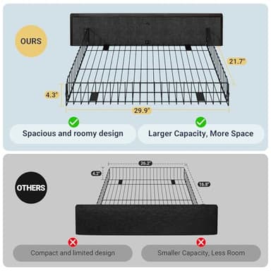 Allewie Upholstered Queen Size Platform Bed Frame with 4 Storage Drawers and Headboard, Diamond Stitched Button Tufted, Mattress Foundation with Wooden Slats Support, No Box Spring Needed, Black - Image 7