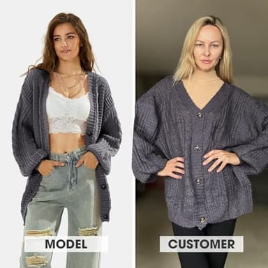 EXLURA Womens 2025 Oversized Cardigan Sweaters Fall Winter Lightweight Soft Knit Cardigan Open Front Button Outwear Coats Grey - Image 2