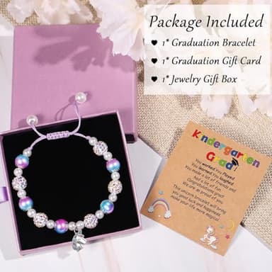 Trabuono 2025 Kindergarten Graduation Gifts for Girls, Preschool Graduation Gifts for Her Daughter Granddaughter Niece Big Sister Purple Unicorn Charm Bracelet for Girls with Grad Card Present Boxed - Image 3