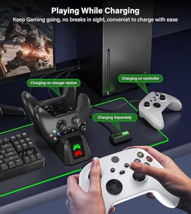 Rechargeable-Battery-Pack-for-Xbox-Controller, 2x4800mWh Batteries Pack with Charging Station for Xbox One/Xbox Series X|S Xbox One S/Xbox One X/Xbox One Elite Controller Charger Dock Accessories - Image 8