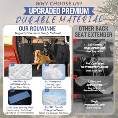ROUWINNE Back Seat Extender for Dogs Truck-Large Space, Dog Pet Seat Cover Back Seat Hard Bottom Holds 400lbs, Waterproof Dog Hammock for Crew Cab Trucks F150, RAM1500, Sierra, Tundra, Silverado - Image 3
