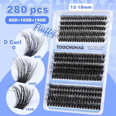 TOOCHUNAG Fluff Lash Clusters 80D+100D+150D Individual Lashes Cluster Eyelash Extensions 280pcs Wispy Eyelash Clusters DIY Long Thick Lash Extension at Home (12-18mm,D) - Image 4
