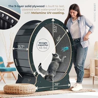 Nordic Beast 48'' XL Cat Wheel - for Indoor Cats Which Doesn't Negatively Affect Your Cat's Spine - 15.7'' Extra Wide Cat Exercise Wheel - Fits 2 Cats Side-by-Side, 1-Year Warranty - Image 2