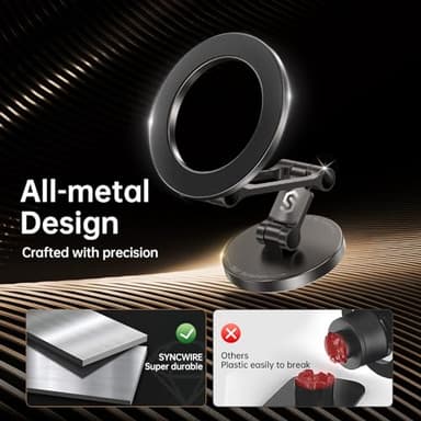 Syncwire Fits MagSafe Car Mount for Car Dash&Tesla Screen[All-Metal] Magnetic Phone Holder, [Flexible Three-axis]360° Rotation Car Mount Strong Magnets Car Phone Holder for iPhone 17 16 15 14 Pro Max - Image 7