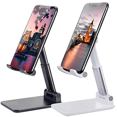 Meetuo 2 Pcs Cell Phone Stand, Adjustable Angle Height Phone Stand for Desk, Fully Foldable/Portable Phone Holder, Compatible for iPhone 16/15/14/13/12/Smartphones - Image 1