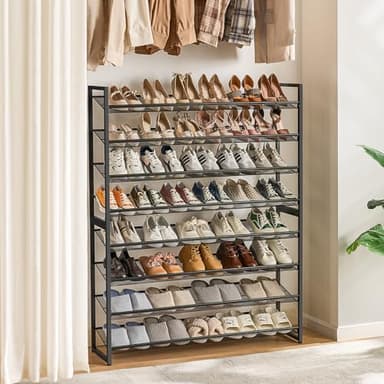 Nunsino Shoe Rack, Long Shoe Organizer,Max Holds 50 Pairs,8 Tier Metal Shoe Storage Shelf,4-Tier Stackable Shoes Organizer for Garage, Entryway, Black - Image 2