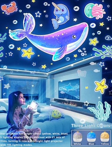 21 Sets of Films, Projector Night Light for Kids Bedroom, Ceiling, Kids Night Light Projector, Star Galaxy Projector with 360° Rotation Dimmable for Girls, Birthday, Christmas, Nursery, Room Decor - Image 4