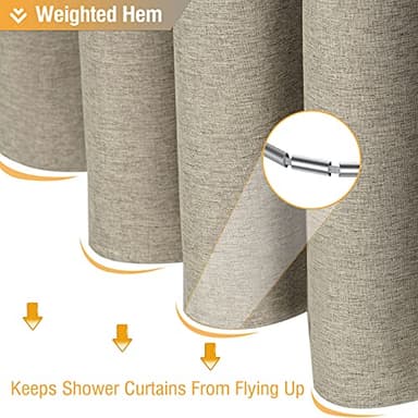 BTTN Fabric Shower Curtain - Linen Textured Weighted Cloth Shower Curtain Set with 12 Plastic Hooks, Hotel Spa Luxury Neutral Decorative Bath Curtains for Bathroom, Machine Washable - 72x72, Khaki/Tan - Image 5