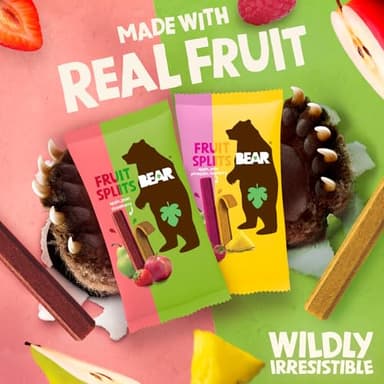 BEAR Real Fruit Snack Splits - Gluten Free, Vegan, and Non-GMO - Variety Pack (Apple/Strawberry, Raspberry/Pineapple)– Healthy School And Lunch Snacks For Kids And Adults, 0.7 Ounce (Pack of 20) - Image 3