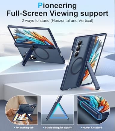 Temdan Magnetic for Samsung Galaxy Z Fold 7 Case,[Compatible with MagSafe][Built-in HD Screen Protector&Invisible Kickstand][Hinge Protection]Translucent Matte Shockproof Phone Case for Z Fold 7,Blue - Image 3