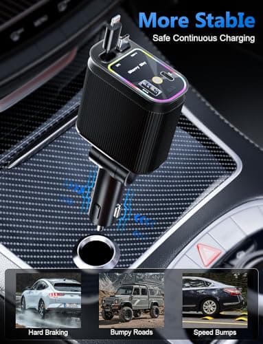 Starlight Retractable Car Charger with Retractable Cables, Starlight in Car Roof 4 in 1 Super Fast USB C Car Phone Charger, 2 USB Ports Starry Sky Adapter, Compatible with iPhone 17 16 15 14 13 12 - Image 7