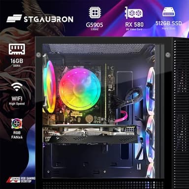 STGAubron Gaming PC Computer Desktop, Intel 10th Gen G5905 3.5G, Radeon RX 580 8G GDDR5, 16G DDR4, 512G SSD, WiFi, BT 5.0, RGB Fan x 4, Windows 11 Home - Image 3