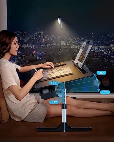 Laptop Table with LED Desk Light, SAIJI Laptop Stand for Bed, Height Adjustments Bed Desk with Book Stand for Reading Writing Drawing (Black) - Image 5