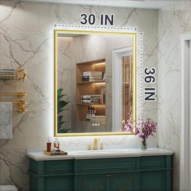 JSneijder 30x36 Inch Gold LED Bathroom Mirror with Front & Back Lights, Adjustable 3000K/4500K/6000K, Wall Mounted Lighted Bathroom Vanity Mirrors, Anti-Fog, Dimmable, Horizontal/Vertical - Image 7