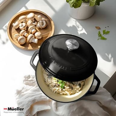 MÜELLERHOME 6 Quart Enameled Cast Iron Pot Dutch Oven, Heavy-Duty Oven-Safe up to 500° F, & Across All Cooktops, Casserole Dishes for Ovens, Bread Pan with Lid and Knob, Cast Iron Cookware, Black - Image 7