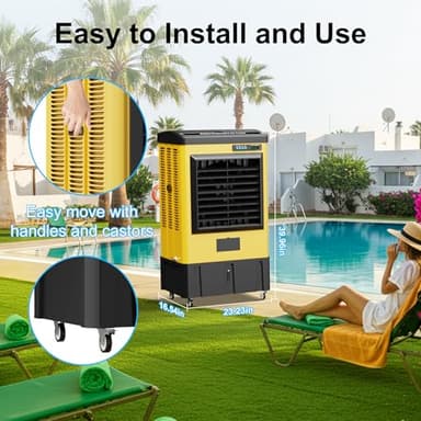 AKIRES 4800CFM Swamp Coolers,Evaporative Air Cooler for 970Sq.ft of Space,with Continuous Auto Fill,10.6-Gal Water Tank,120°Oscillation,3 Ice Packs,Cooling Fan for Outdoor,Indoor, Yellow(41IN) - Image 7