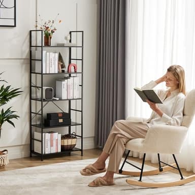 Sweetcrispy Book Shelf, 5 Tier Bookcase, Modern Tall Bookshelf for Garage Kit, CDs, Movies, Industrial Corner Storage Organizer for Bedroom Home Office Kitchen Living Room, Black - Image 2