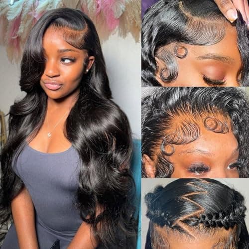 LEFGODY 30 Inch Body Wave Lace Front Wigs Human Hair 200 Density 12a Grade 100% Virgin Human Hair Wigs for Black Women 13x6 Hd Transparent Lace Pre Plucked Natural Black