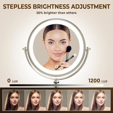 CONLWIN 8" Wall Mounted Lighted Makeup Mirror, 3000mAh Rechargeable Double Sided 1X/10X Magnifying Mirror with Hook, 3 Color Lights Touch Dimmable 360° Rotation Vanity Mirror for Bathroom - Image 5