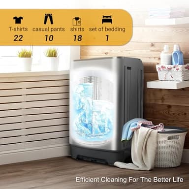 Zyerch Portable Washing Machine 17.7lbs Full-Automatic Compact Washer Machine for Apartment, 10 Wash Program Small Portable Washer for Dorm, Apartment, RV, Home, Grey - Image 3