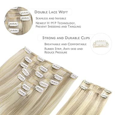 WENNALIFE Hair Extensions Clip In, 9pcs 24inch 150g Ash Blonde Highlighted Platinum Blonde Thicker Clip In Hair Extensions Real Human Hair Remy hair extension Double Weft Clip in Human Hair Extensions - Image 3