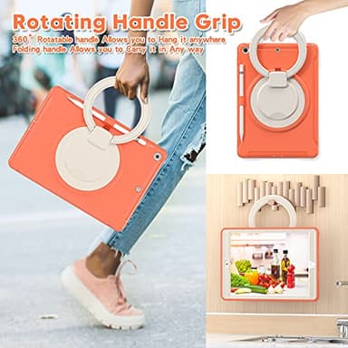BATYUE for iPad 9th/ 8th/ 7th Generation Case (iPad 10.2 Case 2021/2020/2019) with Screen Protector,Rugged Case with Rotating Stand/Pencil Holder/Pencil Cap Holder (Coral Orange) - Image 4