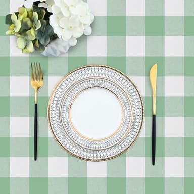 misaya Square Waterproof Vinyl Table Cloth, Buffalo Flannel Backed Tablecloth, Wipeable Plastic Table Cover for Dinner, Kitchen, Outdoor (54" x 54", Sage Green and White) - Image 6