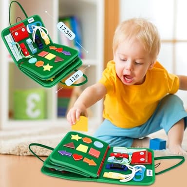 Esjay Toddler Busy Board Montessori Toys, Sensory Board Educational Activities for Learning Fine Motor Skills, Gifts for Girls Boys Toddlers, Travel Toys for Airplane Car,Green Dinosaur - Image 5