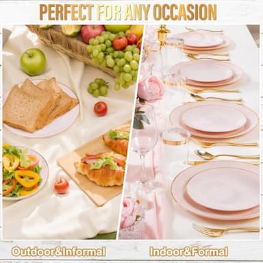 Nervure 100Pieces Pink and Gold Plastic Plates - 7.5inch Disposable Pink Salad/Dessert Plates - Heavy Duty Plastic Plate Ideal for Wedding & Party - Image 8