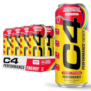 Cellucor C4 Performance Energy Drink | Cosmic Rainbow | Zero Sugar Carbonated Preworkout Energy | 200mg Caffeine with Beta Alanine | 16 Fl Oz (12 Pack), Packaging May Vary - Image 1