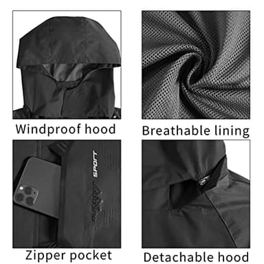 TEZO Mens Rain Jacket Waterproof with Hooded Hiking Coat Lightweight Windbreaker(BK/BK 2XL) - Image 5