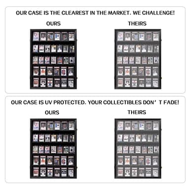 VERANI 35 Baseball Card Display Case - Graded Sports Card Display Frame - Holds Sport Cards with UV Protection Clear View Lockable Wall Cabinet for Football Basketball Hockey Trading Card Large Black - Image 4