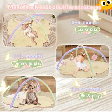 2PM SPORTS Pink Butterfly Theme Baby Play Mat, Tummy Time Play Mat for Infant Newborn, Baby Play Gyms & Playmats for Girl 0-6 6-12 Months, Activity Gym 5 Detachable Toys，Gimnasio para Bebes 0-12 Meses - Image 3