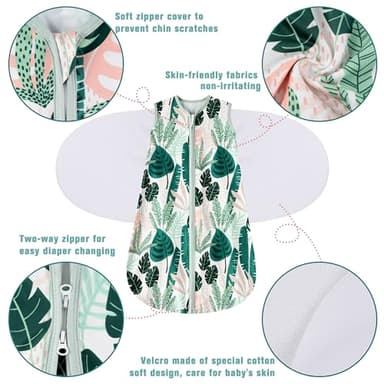 BSTOPPT Newborn Sleep Sack Baby Swaddle,3-6 Months,3-Way Adjustable Wearable Blanket,100% Rayon Cotton Swaddling Sleeping Bag，TOG 0.5（Banana&Leaf） - Image 5