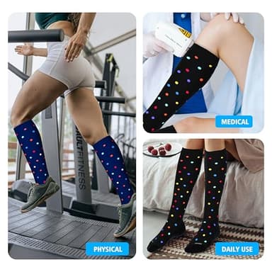 LEVSOX Cotton Compression Socks for Women&Men 20-30 mmHg Knee High Cute Fun Crazy Support Sock for Nurses, Travel and Flight, Pregnancy, 2 Pairs, Black and Navy Blue Polkadot - Image 7