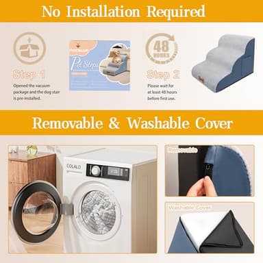 POCBLUE Dog Stairs for Small Dogs 15.7" H, Wide Pet Step for Couch/Sofas/Chairs, Curved Pet Ramps for Small Dogs & Cats with High-Density Foam and Washable Cover, 3-Step, Grey - Image 6