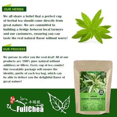 FullChea - Lemon Verbena Tea, 1.5g X 25 Count - Premium Lemon Tea For Digestion Support & Relaxation - Non-GMO - Caffeine-free - Natural Cut & Sifted Cedron Herb - Image 7