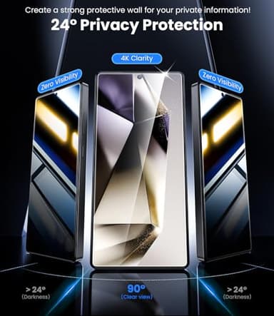 Hoerrye for Samsung Galaxy S25 Ultra Privacy Screen Protector - [100% Fingerprint Unlock][Easy Installation Tool] 24° Anti-Spy, 9H+ Military-Grade & Longest Durable Tempered Glass, 2Pack - Image 3