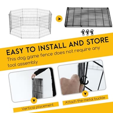 FDW 30 Inch Dog Pen 8 Panel Dog Playpen Indoor Outdoor Metal Puppy Pet Fence Portable Folding Animal Exercise Fence,Black - Image 4