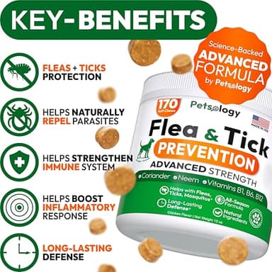 Flea and Tick Prevention for Dogs Pills - Natural Dog Flea & Tick Control - 170 Soft Chewables - Oral Defense Treatment for Dogs Supplement - Vet Formulated Chews - All Breeds & Ages - Made in USA - Image 2