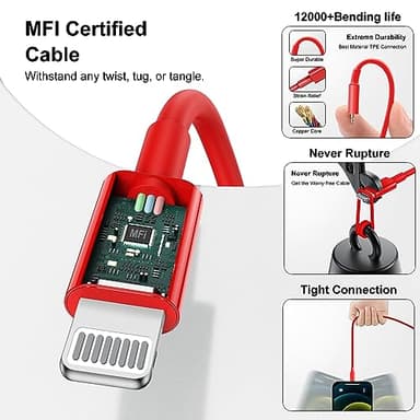 Fast Charger for iPhone Charger Fast Charging 10ft Lightning Cable,for iPhone 14 13 12 Pro Max Fast Charging with 20W USB C Charger Block,Type C to Lightning Cord for iPhone 11 Pro Max/XS-Red - Image 4