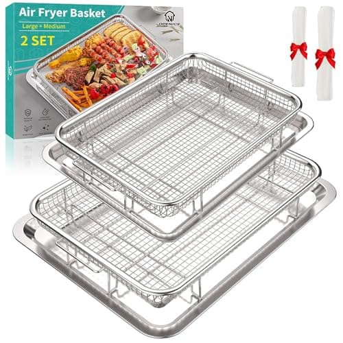 Air Fryer Basket, OPENICE 2 Set Air Fryer Pan and Crisper Tray for Oven, Non-stick Oven Air Fryer Basket for Baking and Crispy Foods - Large & Medium - Image 1