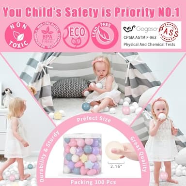 GOGOSO Ball Pits Balls Toddlers 50 100 200 500 Plastics Shape Ball Non-Phthalate Non-BPA Non-Toxic 2.2-Inch Crush Proof Play Balls, Star+Heart Balls,Pearl Pink+Purple,100pcs - Image 8
