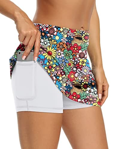 LouKeith Tennis Skirts for Women Golf Athletic Activewear Skorts Mini Summer Workout Running Shorts with Pockets Colorful Flowers XL - Image 2